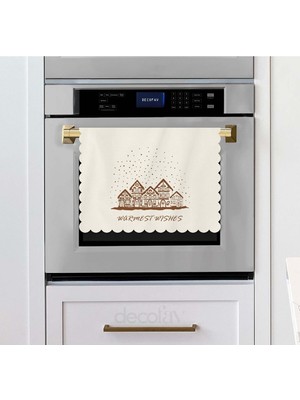 PremiumPort Ekru Zemin Yılbaşı Ev ve Slogan Tasarımlı Lazer Kesim Fırın Örtüsü