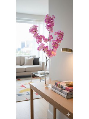 PremiumPort 120 Yapraklı Lila Japon Kiraz Dalı Bahar Dekoratif Çiçek