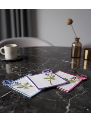 PremiumPort 3’lü Gül Nakışlı Kahve Yanı Sunum Peçetesi Seti