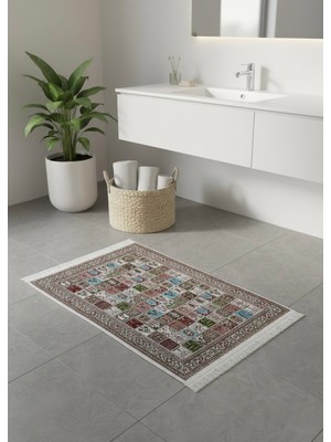 Dekoratif Paspas | Dokuma Tabanlı Etnik Desenli Yıkanabilir Baskılı Kaymaz Kilim Paspas 60X90 cm