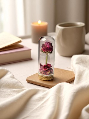 PremiumPort Kırmızı Gül Kapsülü, Kurutulmuş Çiçek Fanusu, Dekoratif Biblo