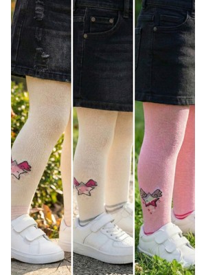 Pink Bunny %80 Pamuklu Sevimli Yıldız Bebek Çocuk 3'lü Külotlu Çorap