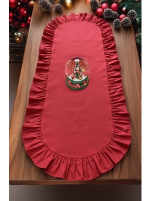 PremiumPort Fırfırlı Pamuk Polyester Oval Runner 30X80 cm Şık ve Zarif Tasarım