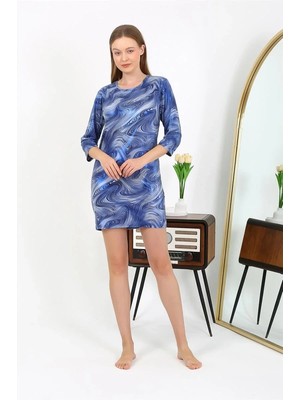 Marsilyan Kadın Micro Kumaş Mini Parlak Elbise 7420 Mavi