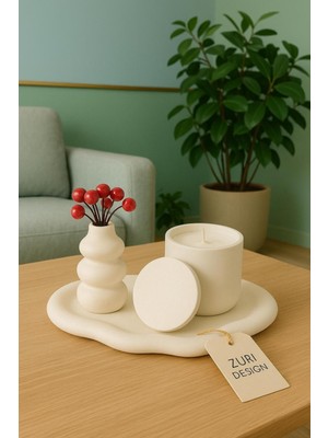 PremiumPort Şık Bohem Mum Vazo Seti ve Inci Toz Kokuşuz Dekoratif Hediye
