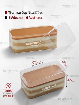 Konerpack Ambalaj Tiramusu,spoonful Kasesi Nida 270CC -Kap +  Kapak Takım Şeffaf  Renk