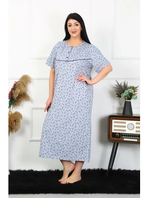 Marsilyan Kadın Büyük Beden Kısa Kol Indigo Anne Gecelik