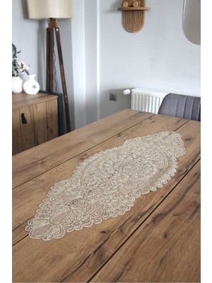 PremiumPort Parlak Simli Dantel Kordonlu Masa Runner, Şık ve Zarif Tasarım, 100X35 cm