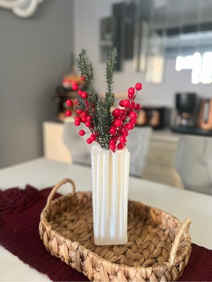 PremiumPort Beyaz Dekoratif Inci Vazo, 21CM, Yeni Nesil Pla Malzeme