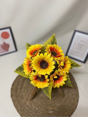 PremiumPort Renkli Yapay Ayçiçeği Demeti, 7 Dallı, 25 Cm, Şık Dekoratif Çiçek Seti