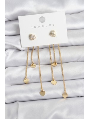 FRY Kalp Model Gold Renk Pirinç Sallantılı Kadın Küpe