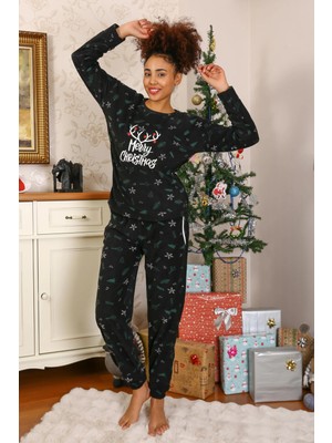 Marsilyan Merry Christmas  Polar Kadın Pijama Takımı Siyah