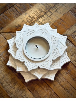 PremiumPort Mandala Desenli Lotus Çiçeği Beton Tealight Mumluk ve Mum Hediye