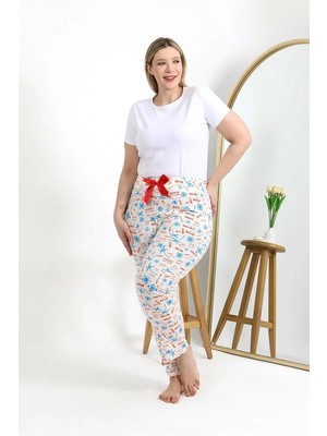 Marsilyan Kadın Pamuklu Büyük Beden Alt Pijama Ekru