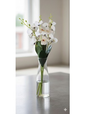 PremiumPort 45 cm Yüksek Yapay Beyaz Orkide Dekoratif Demet
