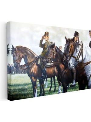 Tablofest Yatay Kanvas Tablo Atatürk Atlı Birlik Selam Atatürk Tablosu Ev Ofis Duvar Dekoru