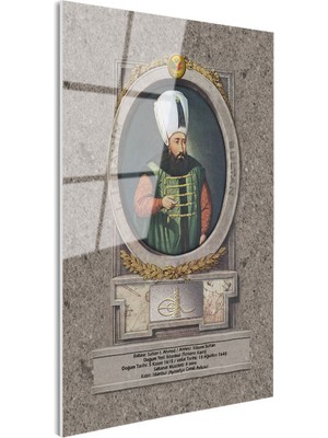 Tablofest Tamperli Gerçek Cam Tablo Sultan Ibrahim Han Padişah Portresi Osmanlı Tablosu Duvar Dekoru