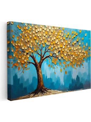 Tablofest Yatay Kanvas Tablo Yuvarlak Yapraklı Estetik Ağaç Çiçek Tablosu Ev Ofis Duvar Dekoru