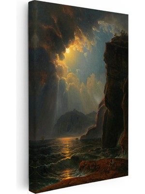 Tablofest Dikey Kanvas Tablo Thomas Cole Fırtınalı Deniz Kayalık Kıyı Ressam Tablosu Ev Ofis Dekoru