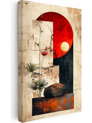 Tablofest Dikey Kanvas Tablo Denge Taşı ve Bitki Zen Soyut Tablo Ev Ofis Duvar Dekoru