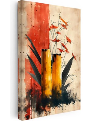 Tablofest Dikey Kanvas Tablo Bambu ve Yaprak Modern Botanik Tablo Ev Ofis Duvar Dekoru