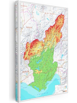 Tablofest Dikey Kanvas Tablo Adana Fiziki Harita Görünümü Harita Tablosu Ev Ofis Duvar Dekoru