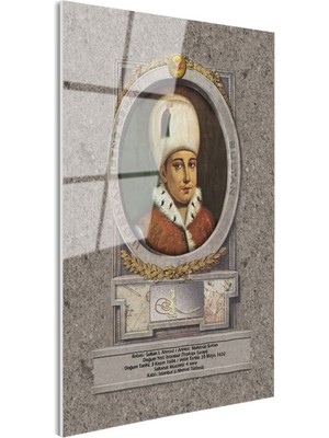 Tablofest Tamperli Gerçek Cam Tablo Genç Osman Han Padişah Portresi Osmanlı Tablosu Duvar Dekoru