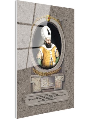 Tablofest Tamperli Gerçek Cam Tablo Üçüncü Mehmed Han Padişah Portresi Osmanlı Tablosu Duvar Dekoru