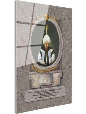 Tablofest Tamperli Gerçek Cam Tablo Üçüncü Mustafa Han Padişah Portresi Osmanlı Tablosu Duvar Dekoru