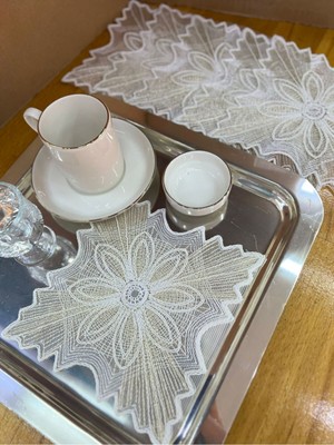 PremiumPort Kahve Kokteyl Sunum Peçetesi, Dekoratif Güpür Dantel, 6'lı Set