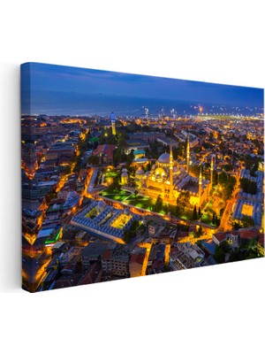 Tablofest Yatay Kanvas Tablo Süleymaniye Camii Işıklandırılmış Avlu Şehir Mimari Tablo Ev Ofis Duvar Dekoru