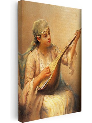 Tablofest Dikey Kanvas Tablo Ud Çalan Genç Kadın Osmanlı Tablosu Ev Ofis Duvar Dekoru