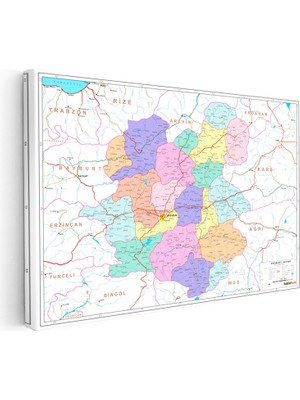 Tablofest Yatay Kanvas Tablo Erzurum Mülki Idare Harita Tablosu Ev Ofis Duvar Dekoru