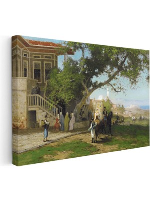 Tablofest Yatay Kanvas Tablo Osmanlı Köşk Bahçesi Atlı Ziyaret Sahnesi Ev Ofis Duvar Dekoru