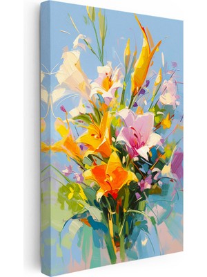 Tablofest Dikey Kanvas Tablo Soyut Fırça Darbeli Renkli Çiçekler Çiçek Tablosu Ev Ofis Duvar Dekoru