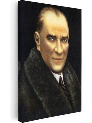 Tablofest Dikey Kanvas Tablo Atatürk Kışlık Palto Atatürk Tablosu Ev Ofis Duvar Dekoru