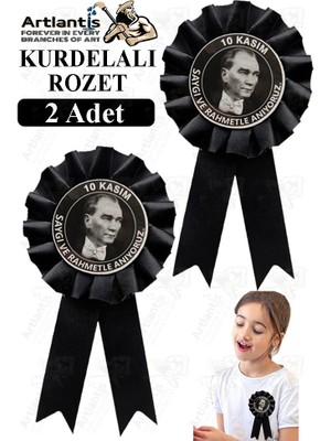 Artlantis 10 Kasım Atatürk Kurdelalı Rozet 2 Adet Siyah Yaka Rozeti Çocuk Bayram Etkinlik 15 cm Kokart