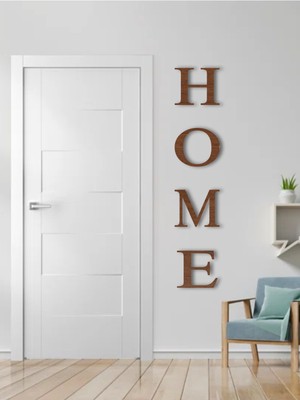 PremiumPort Modern Ceviz Renkli Home Yazısı Büyük Boy Dekoratif Tablo