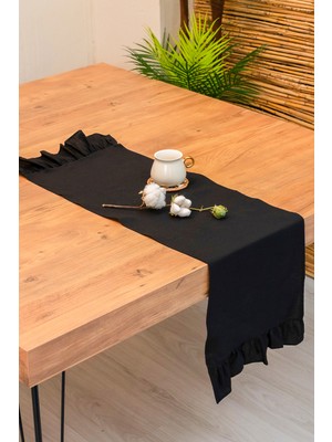 PremiumPort Siyah Naturel Keten Uzun Runner 40 x 110 Cm, Şık ve Zarif Tasarım