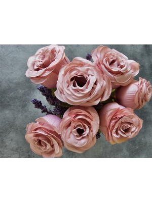 PremiumPort 7 Kafa Lila Gül Buketi, Yapay Çiçek Aranjmanı, Dekor Saksı ile Şık Tasarım