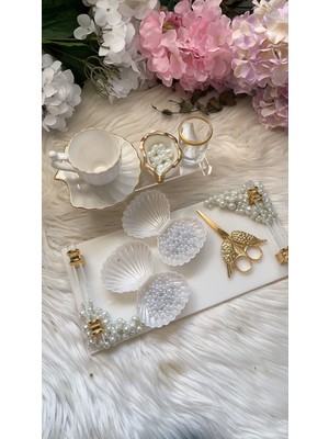 Epoksi Tepsi Incili Nişan + Damat Tepsisi Gold