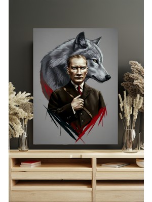 PremiumPort Modern Atatürk ve Kurt Temalı Dekoratif Kanvas Tablo, Şık ve Şehirli Tarz