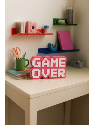 PremiumPort Retro Game Over Kabartmalı Dekoratif Obje, Pembe, Masaüstü ve Duvar Süsü