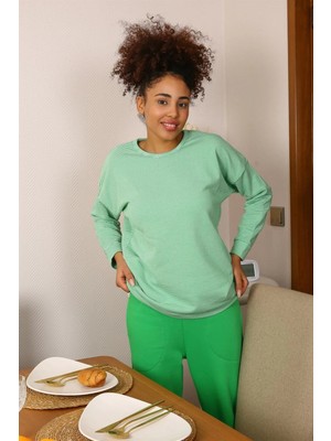 Marsilyan Kadın Uzun Kol 3 Iplik Penye Pijama Takım Yeşil