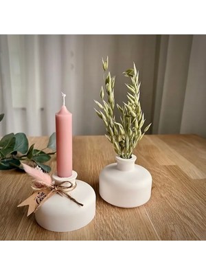 PremiumPort Modern Beyaz Beton Küçük Vazo Seti, Şık ve Zarif Dekoratif Parça