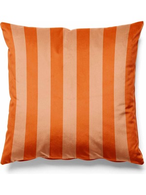 PremiumPort Turuncu Çizgili Kırlent Kılıfı 43X43 cm Döşemelik Süet Kumaş