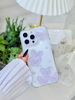 Go Aksesuar Iphone 16 Promax Uyumlu Mor Kelebek Tasarımlı Oyuncaklı Silikon Kılıf