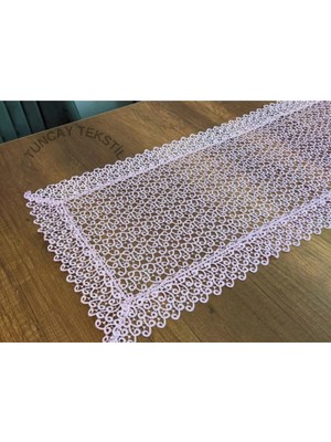 PremiumPort Pudra Pembe Sarmaşık Desenli Güpürlü Polyester Runner Sehpa Örtüsü