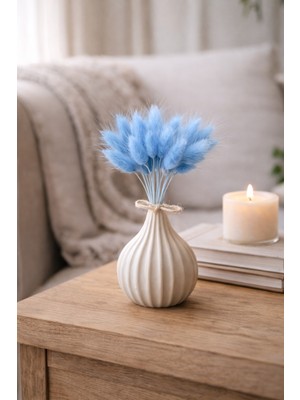 PremiumPort Mavi Renkli Doğal Kurutulmuş Tavşan Kuyruğu Otu Buketi 15 Dal 25 cm