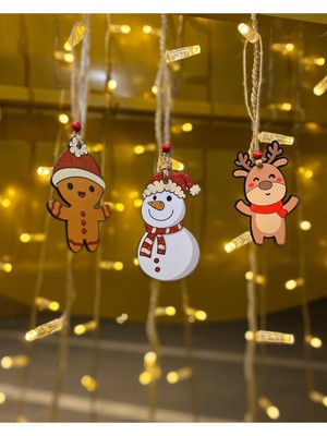 PremiumPort Sevimli Ahşap Süsler, Duvar ve Oda Dekoru, Kurabiye Adam, Kardan Adam, Geyik